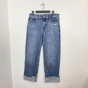 American Eagle Medium Wash Stretch High Waisted Stovepipe Cuffed Jeans Size 8